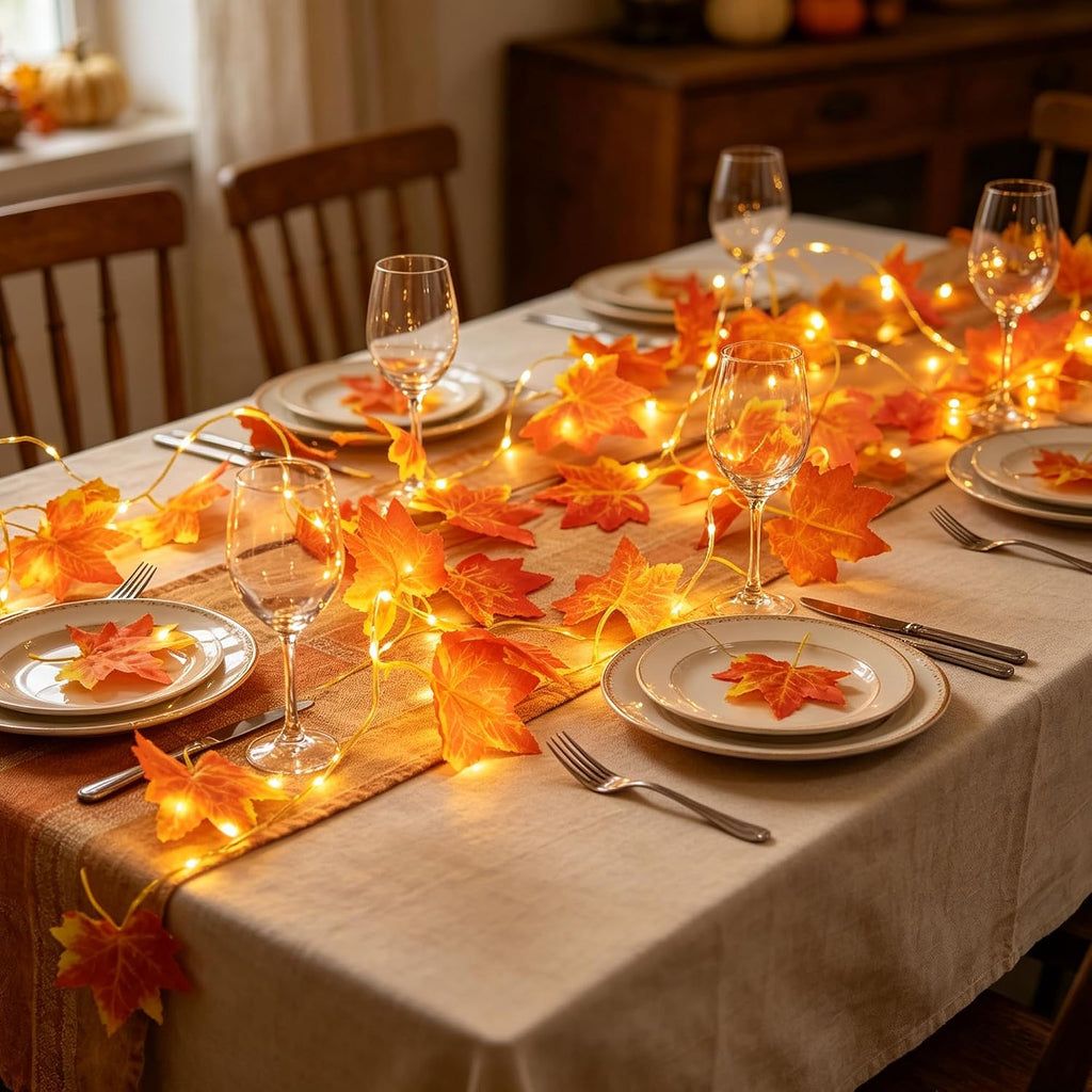 Maple Leaf String Lights, 2 Pack Battery Operated Fall Garland