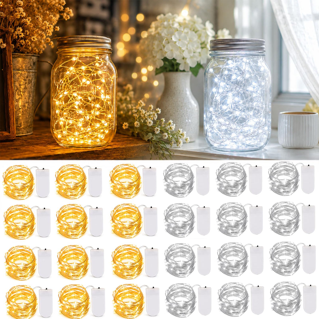 20 Pack LED Fairy Lights Battery Operated,3 Features Blinking Slowly Blinking & just on 7FT 20 LED Waterproof Mini Twinkle String Lights for Wedding Mason Jars Party Christmas Decorations(Warm White)