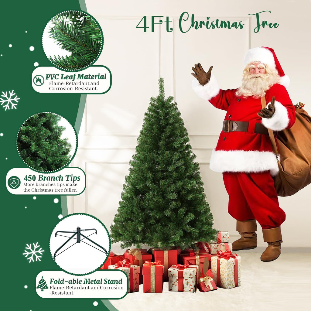 4ft Green Artificial Christmas Tree,Arbol de Navidad Small Fake Xmas Tree