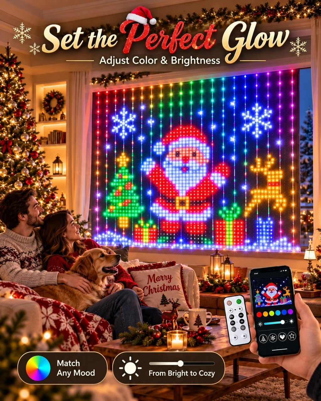Smart Curtain Lights with APP Control, Music Sync, DIY Window Hanging Decor