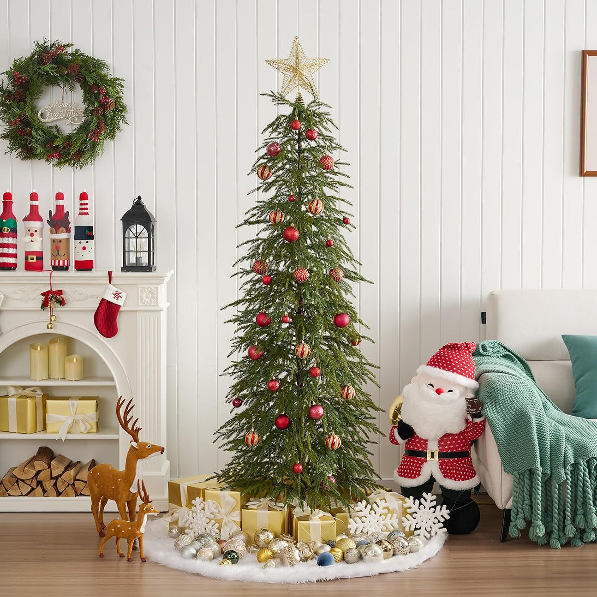 VeriNaTural 6FT Unlit Skinny Artificial Christmas Tree with PE Branches