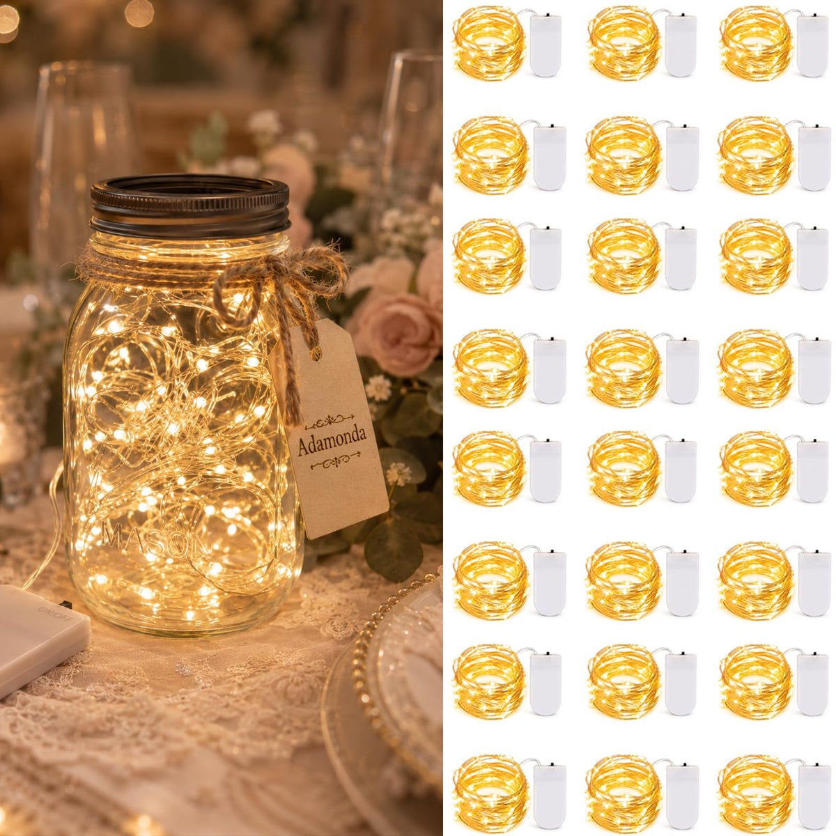 20 Pack LED Fairy Lights Battery Operated,3 Features Blinking Slowly Blinking & just on 7FT 20 LED Waterproof Mini Twinkle String Lights for Wedding Mason Jars Party Christmas Decorations(Warm White)