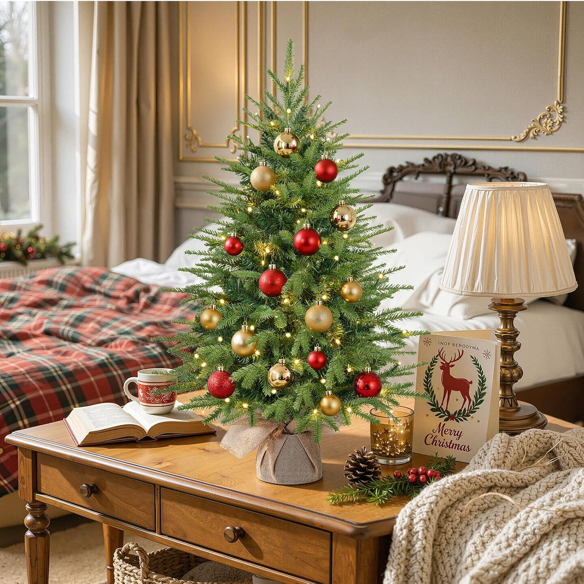 Alupssuc 3ft Prelit Artificial Mini Christmas Tree for Tabletop Decorations