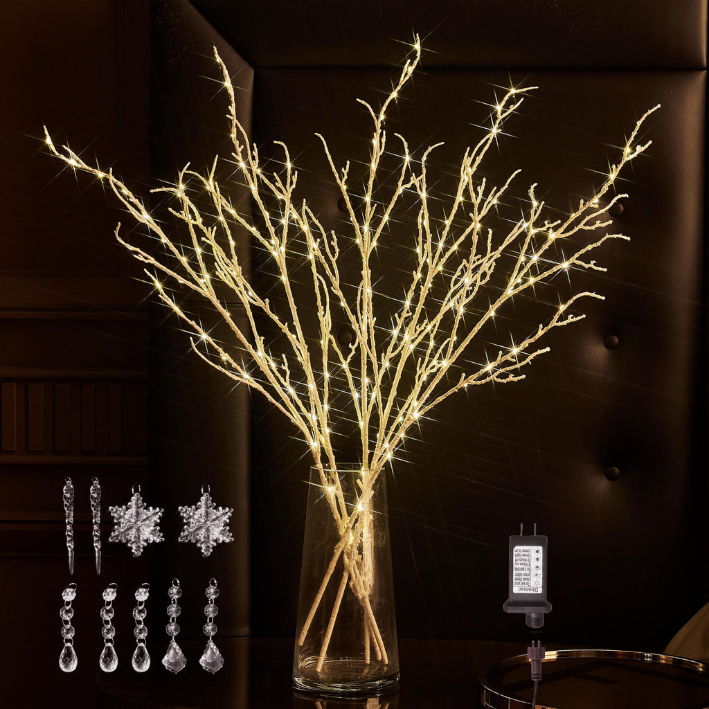 BAOLITVINE Lighted Branches Brown 32IN 200 Warm White Fairy Lights, Lighted Willow Branches with Timer, Dimmer for Home Bedroom Fireplace Christmas Decoration Inside Outdoor