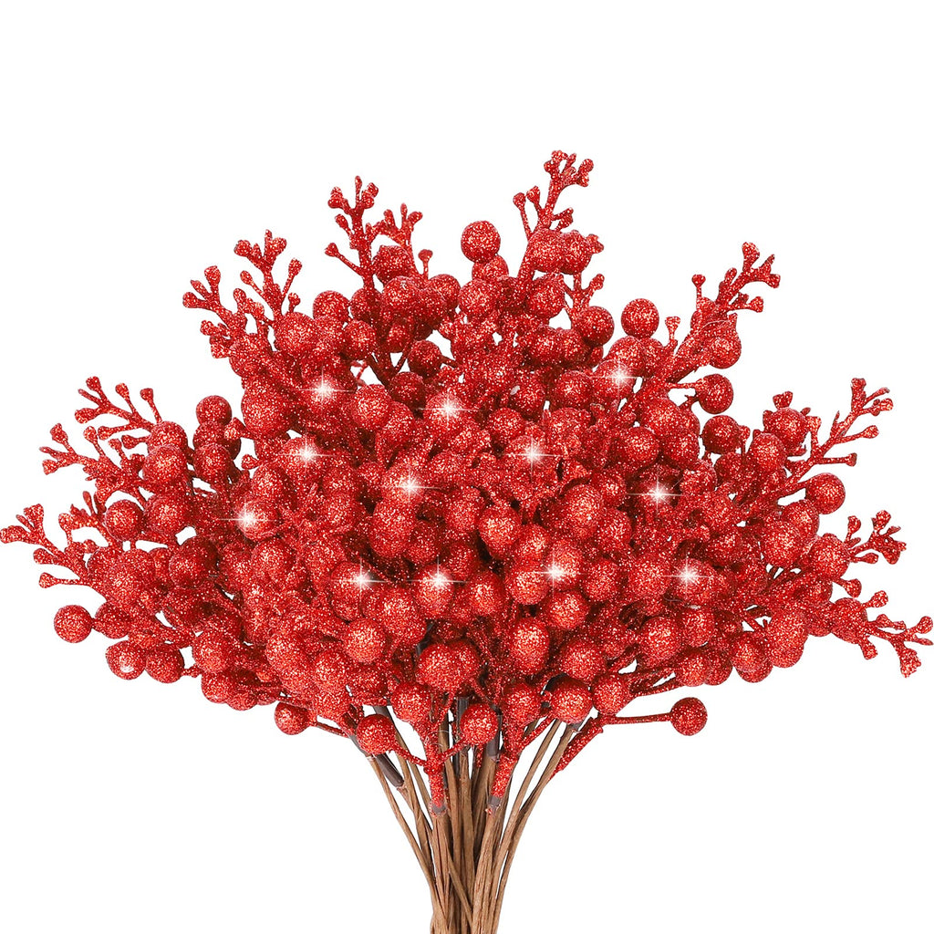 36Pcs Christmas Glitter Berry Stems, 9.5'' Artificial Christmas Tree Picks