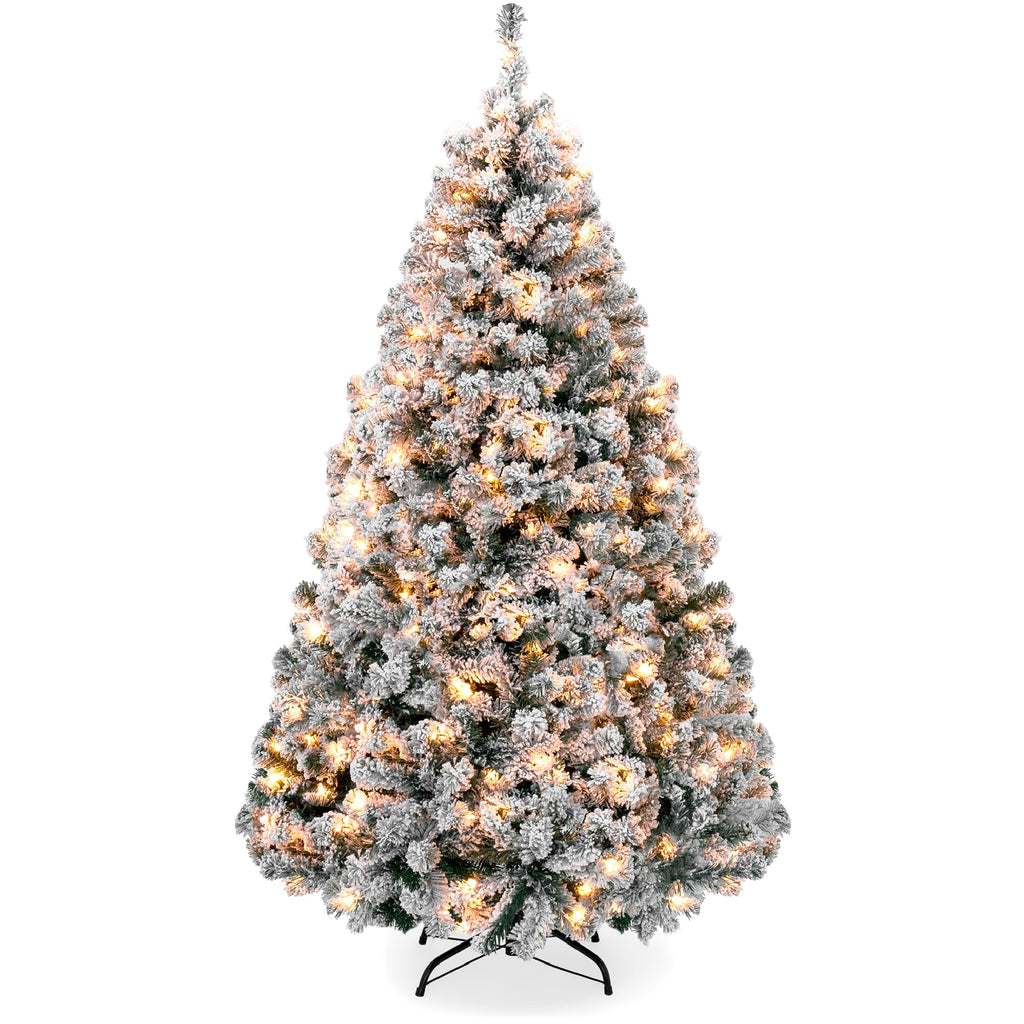 Best Choice Products 6ft Pre-Lit Artificial Christmas Tree Twinkling LEDs, Snow Flocked Design Pine Tree, Full Appearance Lighted Snowy w/Easy Assembly, 250 Lights, 928 Tips Metal Stand