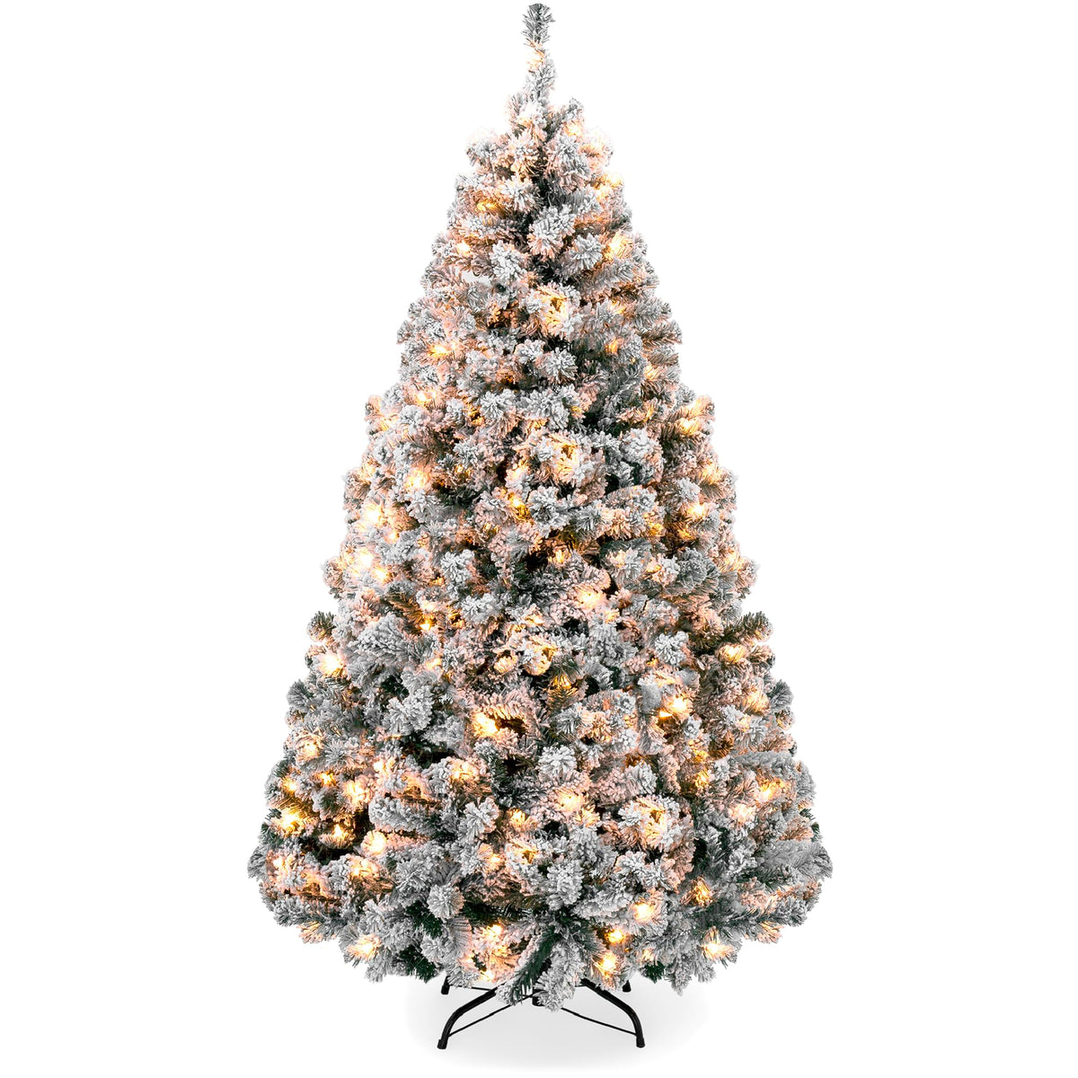 Best Choice Products 6ft Pre-Lit Artificial Christmas Tree Twinkling LEDs, Snow Flocked Design Pine Tree, Full Appearance Lighted Snowy w/Easy Assembly, 250 Lights, 928 Tips Metal Stand