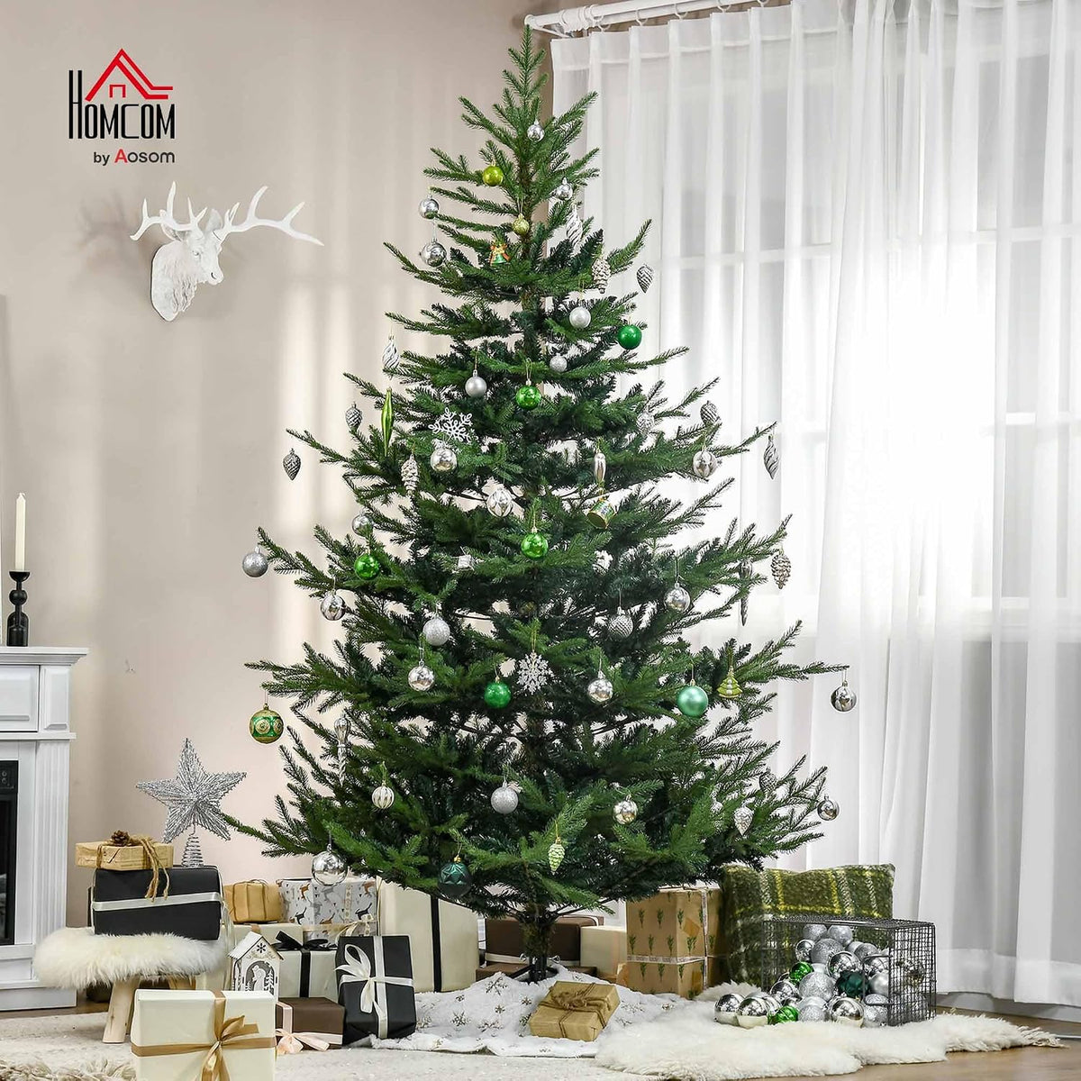 HOMCOM 7.5 Foot Artificial Christmas Tree, Nordic Pine, Green