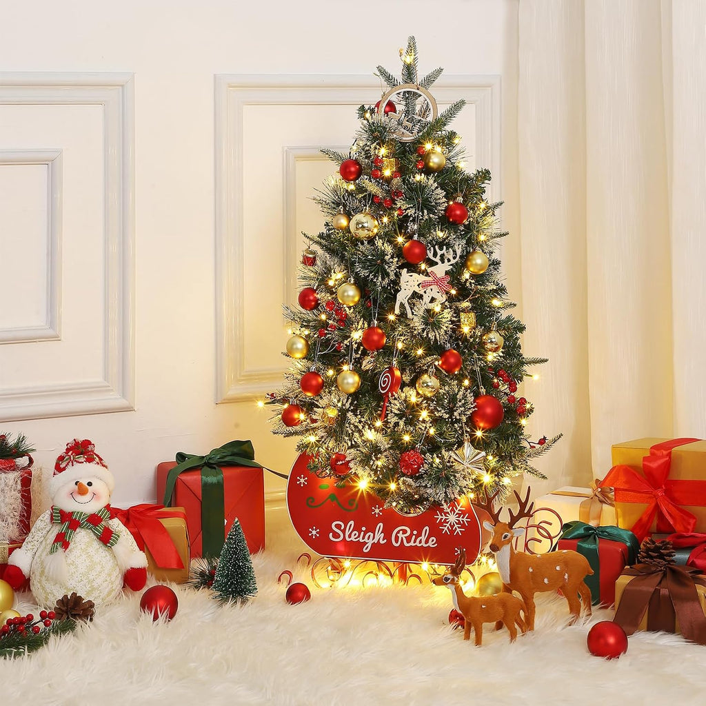 Garvee 3FT Christmas Tree, Pre-Lit Artificial Christmas Trees with Lights, Small Xmas Trees with Sleigh Base & 78 Warm White Lights, Christmas Decoration for Home, Office,1 PCS