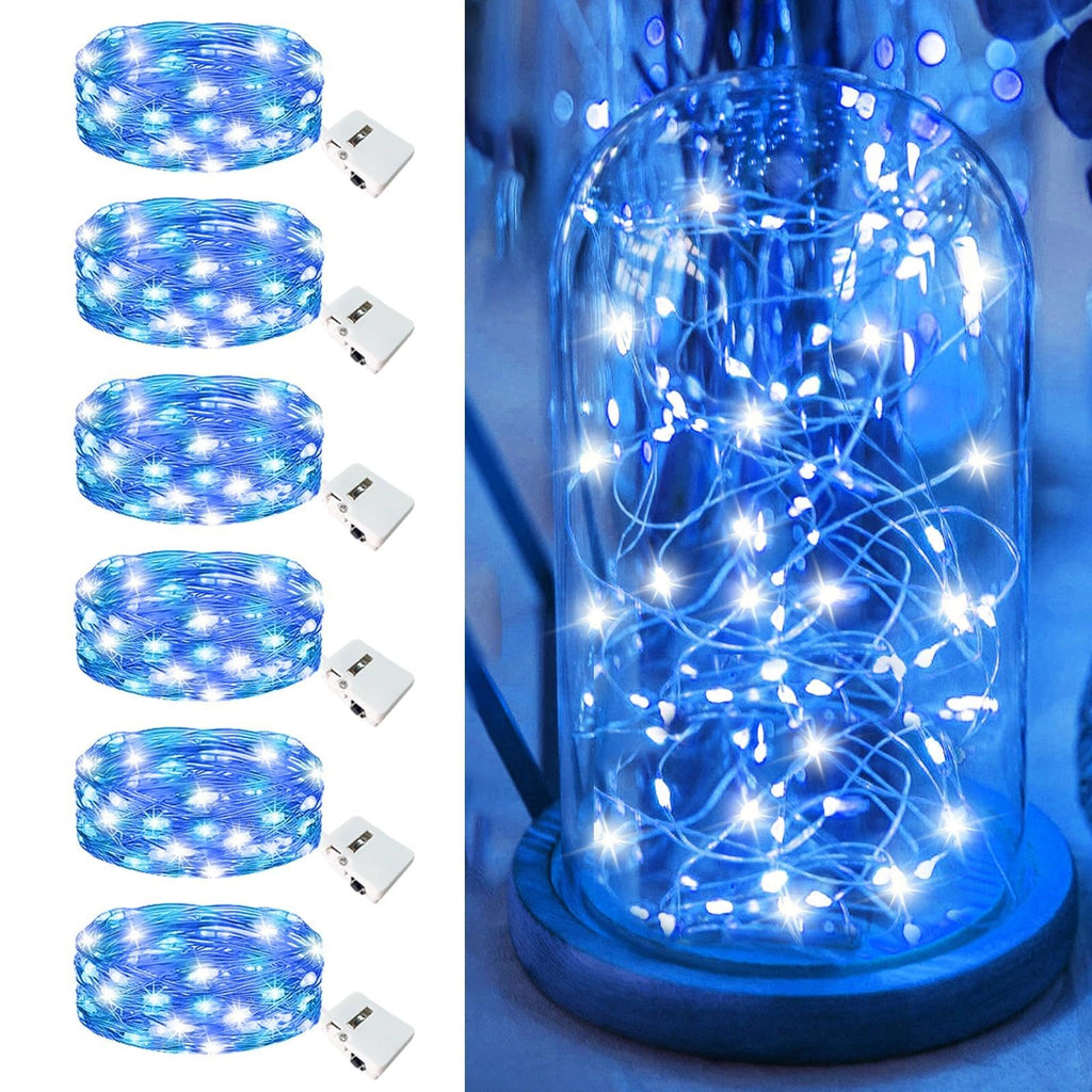 6 Pack Fairy Lights Battery Operated - 7ft 20 Led Twinkle lights 3 Modes, Bulk Mini String Lights Waterproof for Mason Jars Vases DIY Party Table Centerpieces Christmas Decoration -Warm White