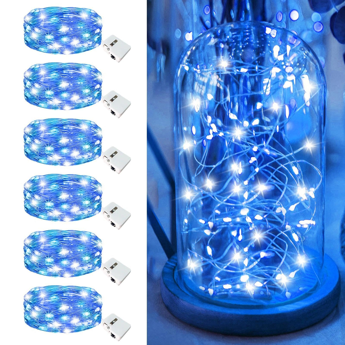 6 Pack Fairy Lights Battery Operated - 7ft 20 Led Twinkle lights 3 Modes, Bulk Mini String Lights Waterproof for Mason Jars Vases DIY Party Table Centerpieces Christmas Decoration -Warm White