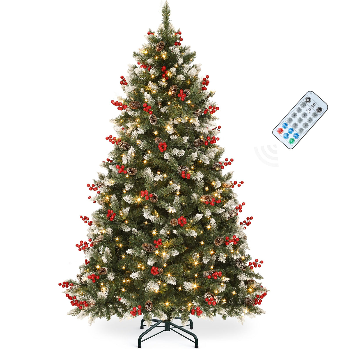 YITAHOME 7.5ft Prelit Natural Layered Flocked Christmas Tree with Remote