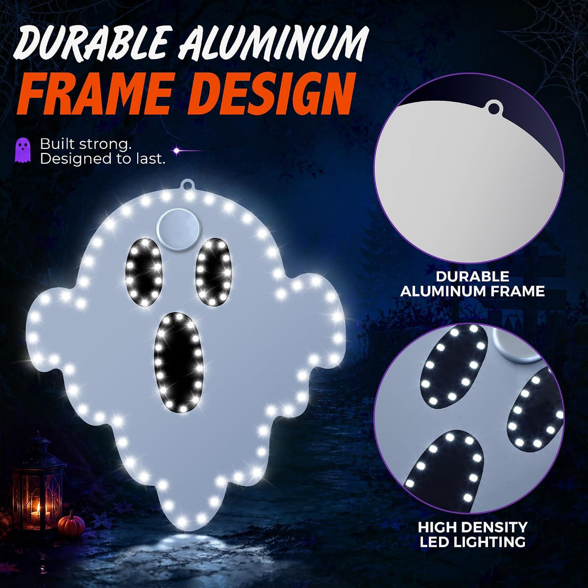 3 Pack 10" Halloween Classics Twinkling LED Ghosts, Hi-Vibrant Aluminum Frame Ghost Window Silhouette Lights, Cool White LED Lights, Holiday Indoor Outdoor Decoration