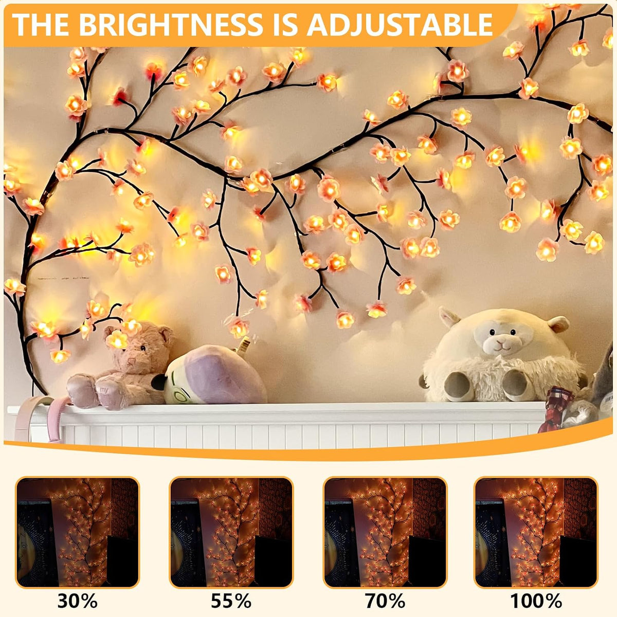 7.55FT 144LED Pink Cherry Blossom Tree Branch Lights for Wall Battery Box