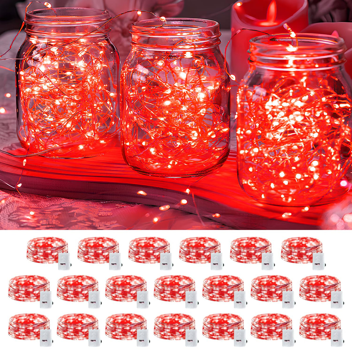 20 Pack LED Fairy Lights Battery Operated,3 Features Blinking Slowly Blinking & just on 7FT 20 LED Waterproof Mini Twinkle String Lights for Wedding Mason Jars Party Christmas Decorations(Warm White)