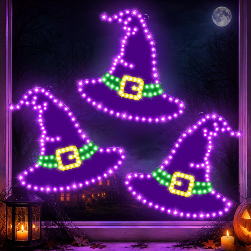 3 Pack 10" Halloween Classics Twinkling LED Ghosts, Hi-Vibrant Aluminum Frame Ghost Window Silhouette Lights, Cool White LED Lights, Holiday Indoor Outdoor Decoration