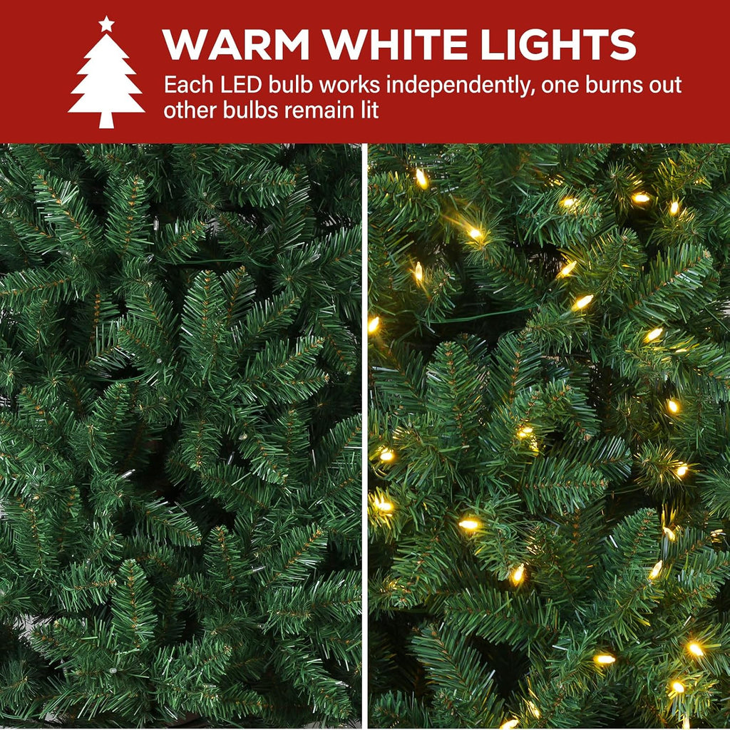 Hykolity 7.5 ft Prelit Christmas Tree with 1,450 Branch Tips, 450 Warm White Led Lights, Hinged Design and Sturdy Metal Stand