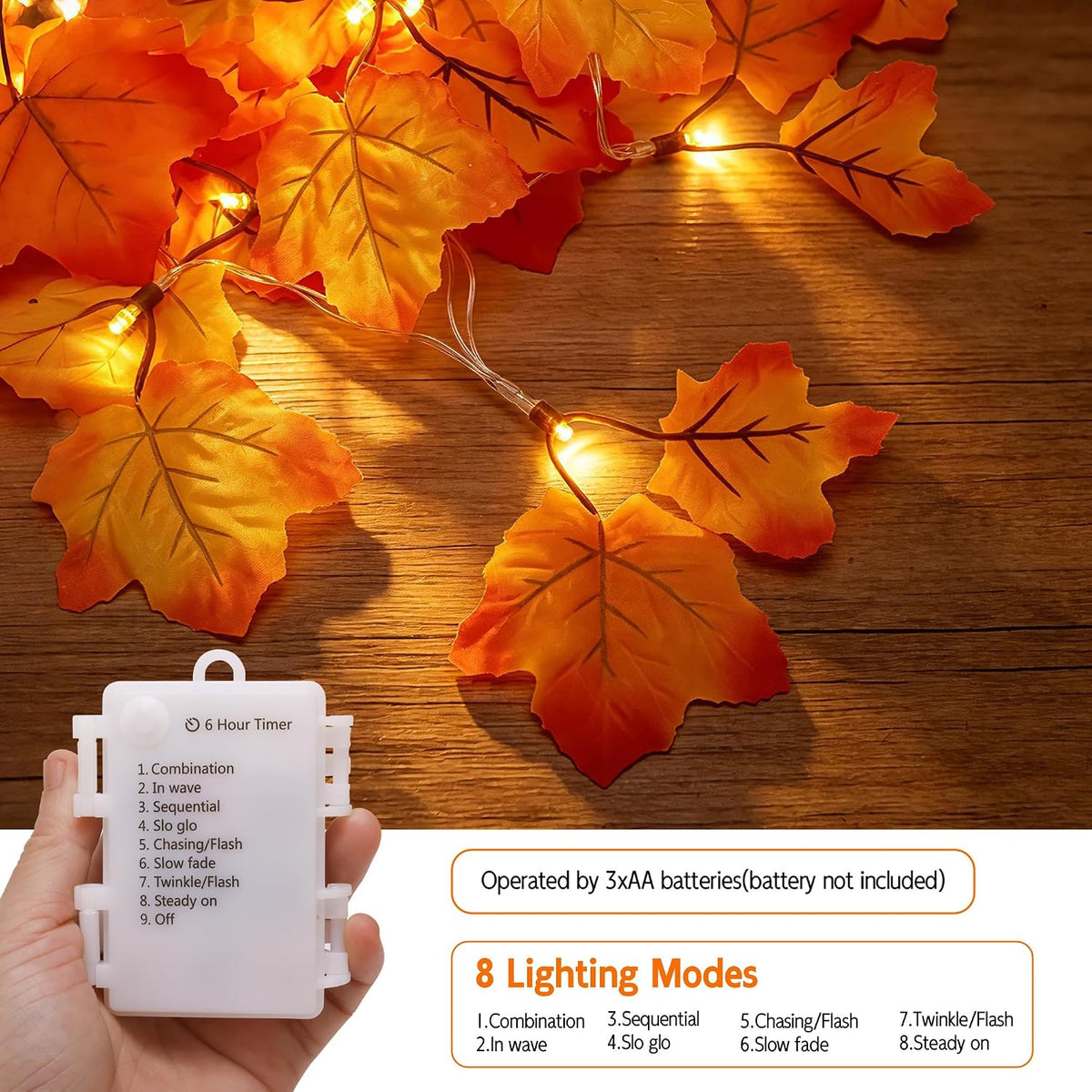 Fall Garland with Lights, Autumn Maple Leaf Lights, Fall Decor 14.7FT 40LED