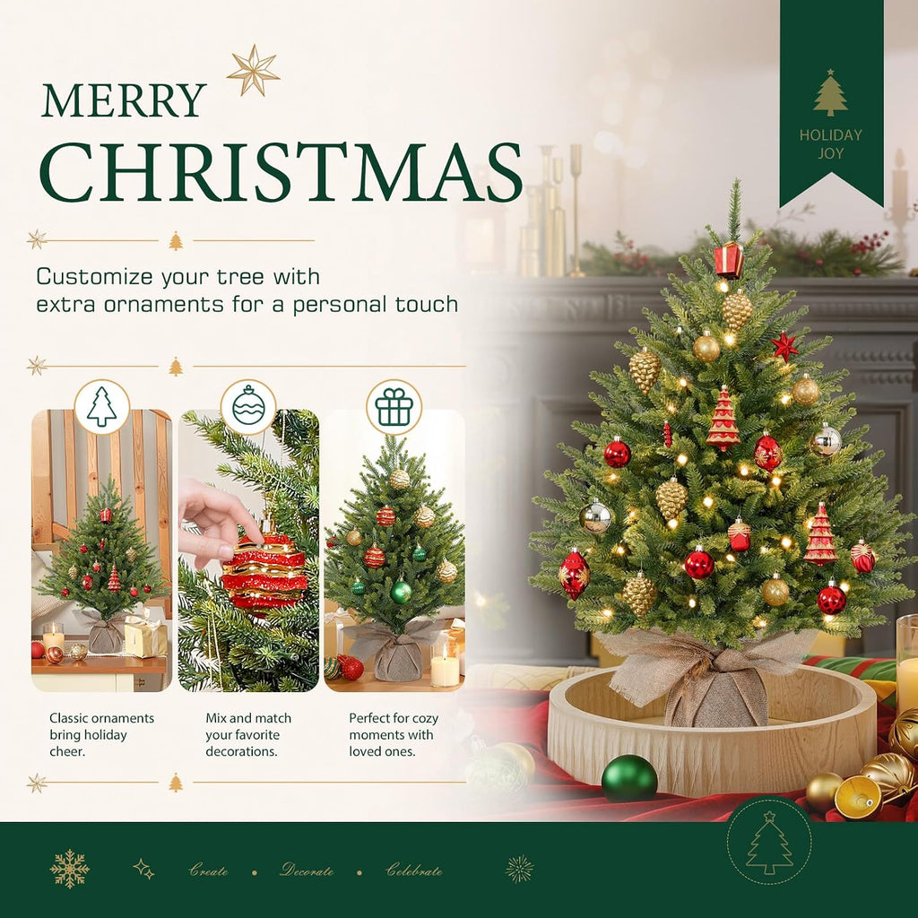 Alupssuc 2ft Prelit Artificial Mini Christmas Tree for Tabletop Desk Decor