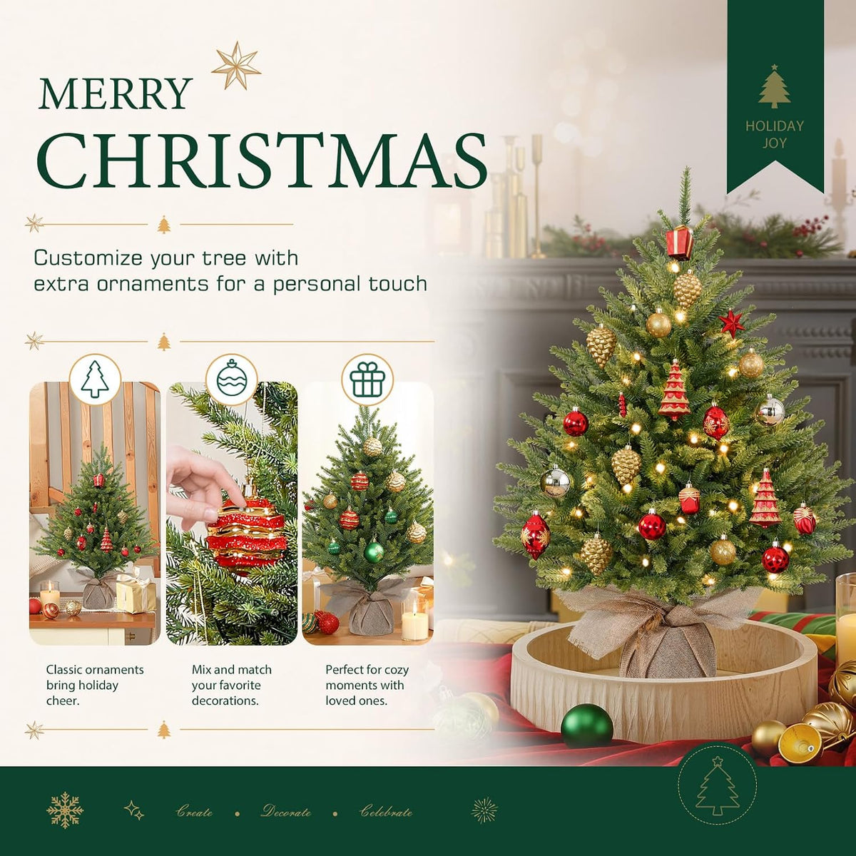 Alupssuc 2ft Prelit Artificial Mini Christmas Tree for Tabletop Desk Decor