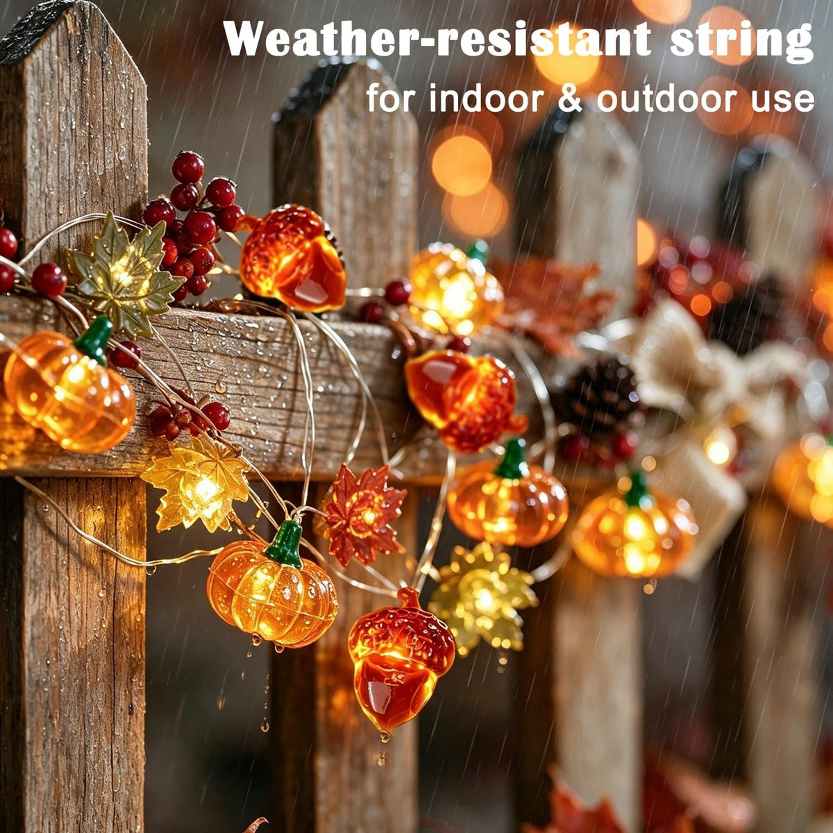 BOHON Thanksgiving Decoration 30 LEDs Acorn 3D Pumpkin Leaf String Lights