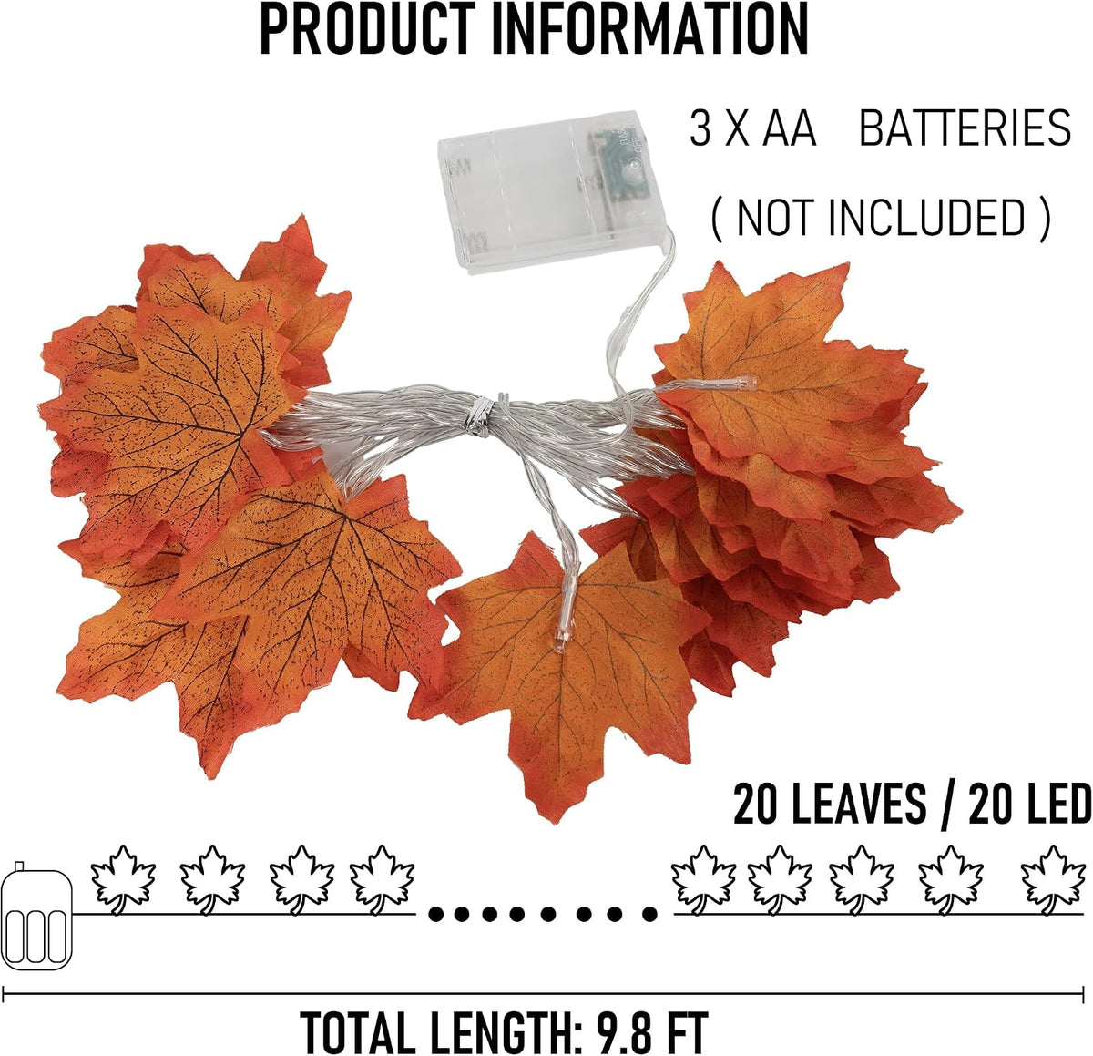Dazzle Bright 2 Pack Thanksgiving Maple Leaf String Lights, Total 20FT 40 LED Battery Operated Lighted Fall Leaves Garland, Halloween Decorations for Indoor Outdoor Autumn Harvest Decor