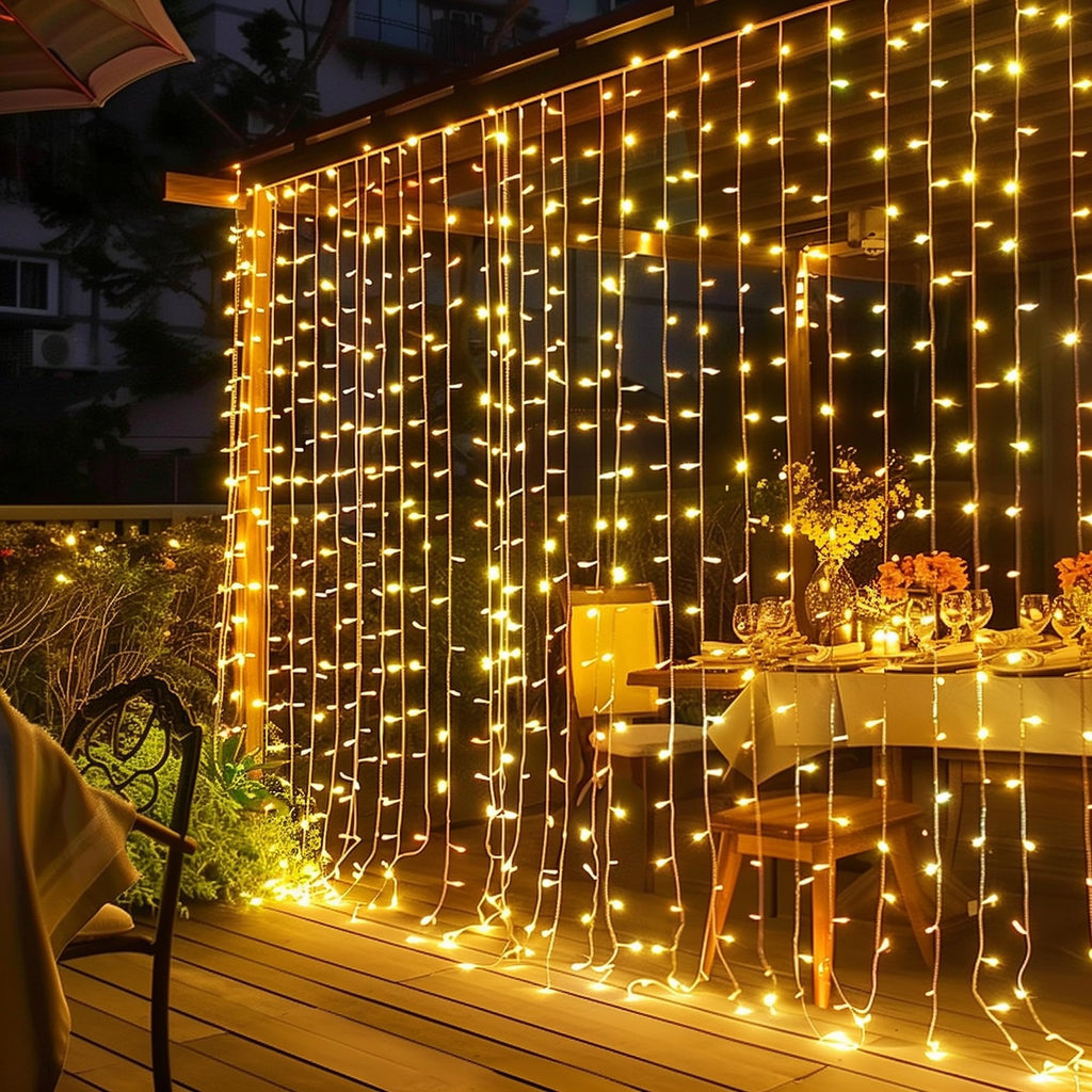 Dazzle Bright 300 LED Christmas Curtain String Lights, Halloween Fairy Lights for Bedroom with 8 Lighting Modes, Waterproof Window Light Party Wedding Garden Wall Decor, Purple