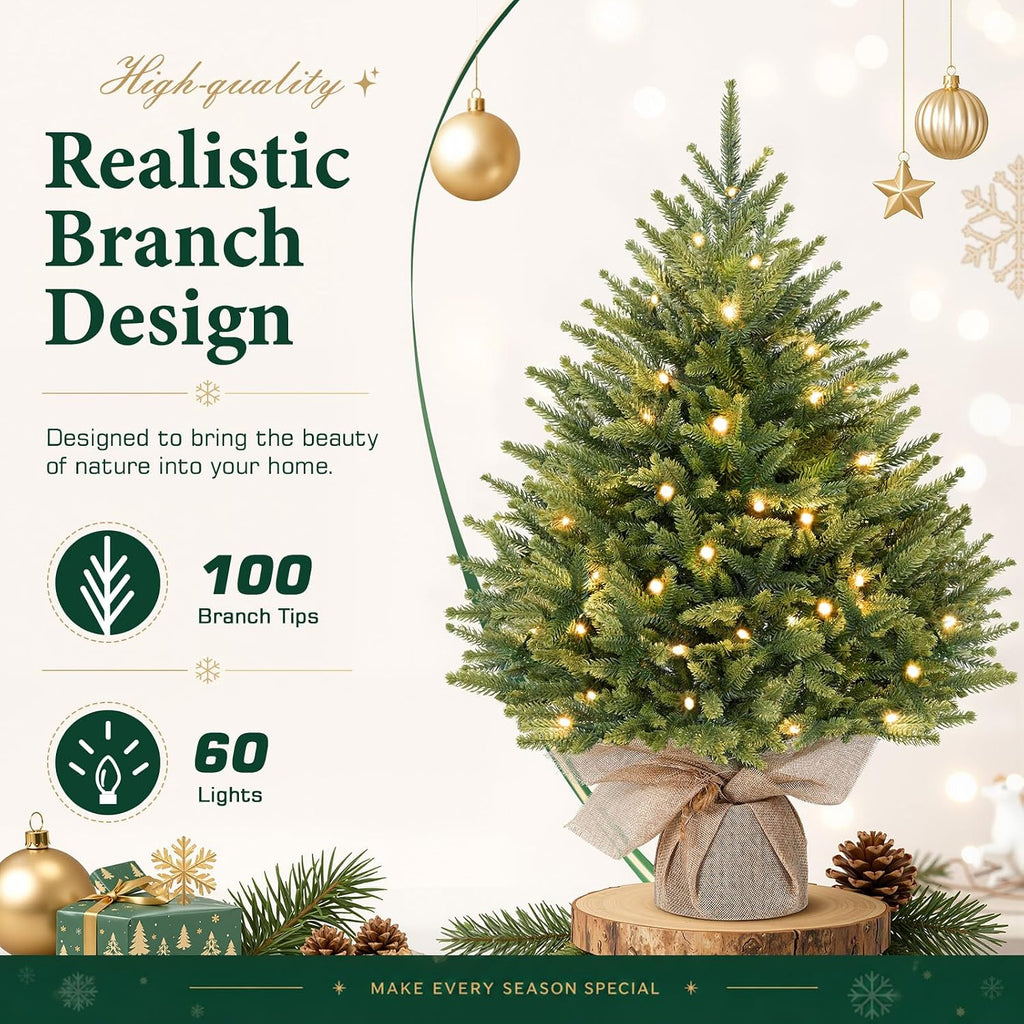 Alupssuc 2ft Prelit Artificial Mini Christmas Tree for Tabletop Desk Decor