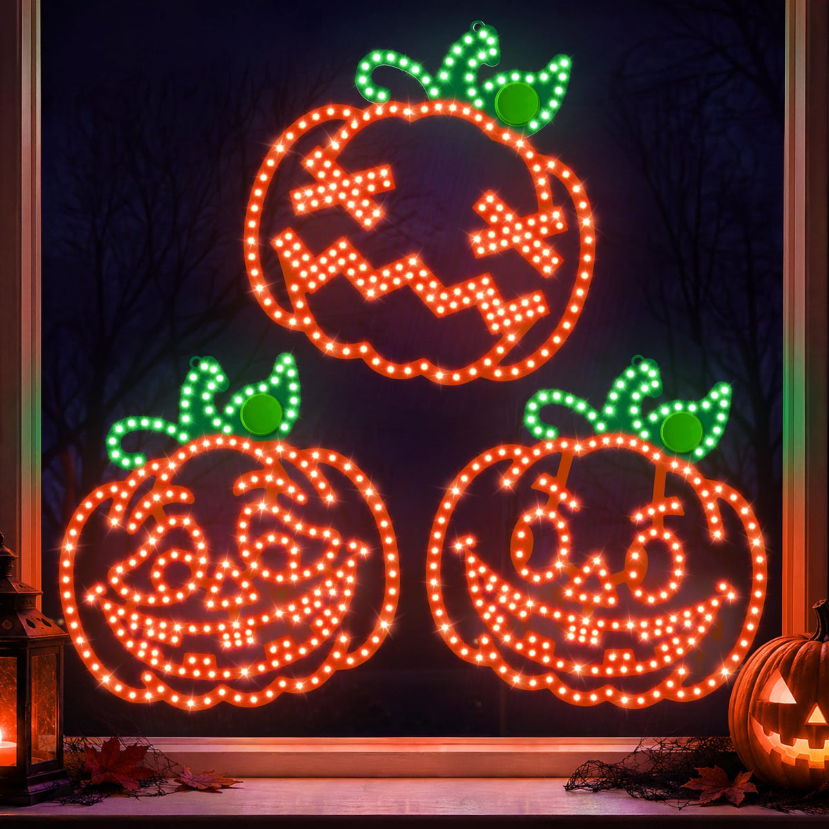 3 Pack 10" Halloween Classics Twinkling LED Ghosts, Hi-Vibrant Aluminum Frame Ghost Window Silhouette Lights, Cool White LED Lights, Holiday Indoor Outdoor Decoration