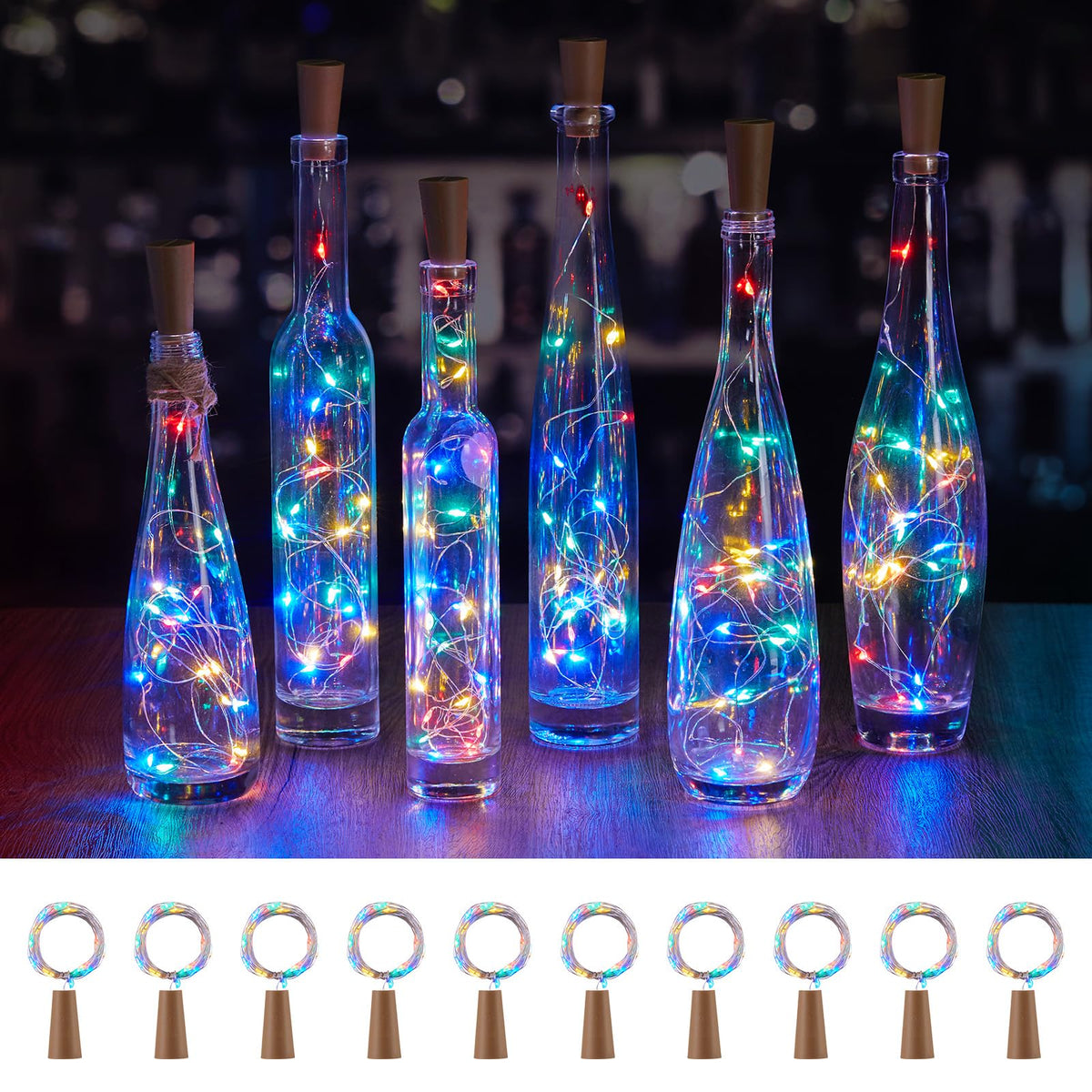 Brightown 10 Pack 7ft Battery Operated Wine Bottle Lights with Cork