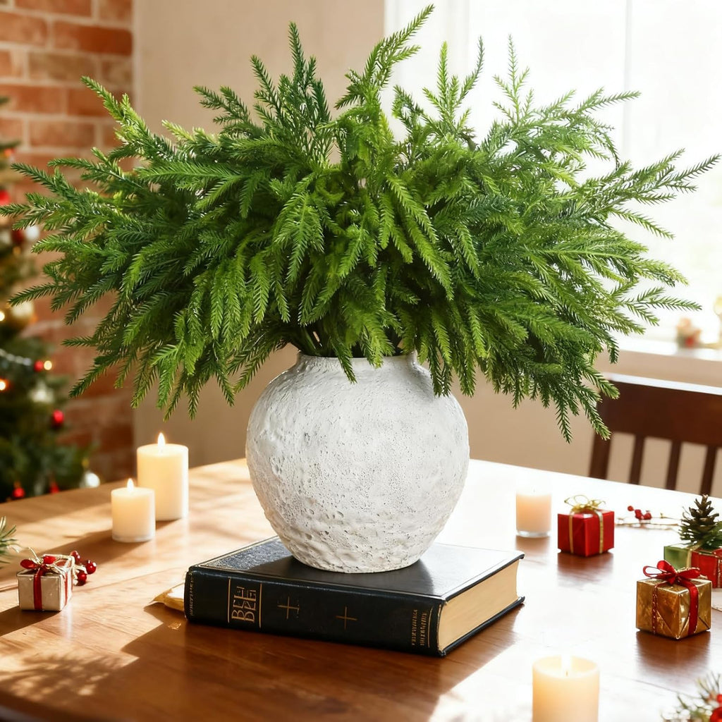 Jutom 12 Pcs Artificial Christmas Norfolk Pine Branches Stems, 18 Inches