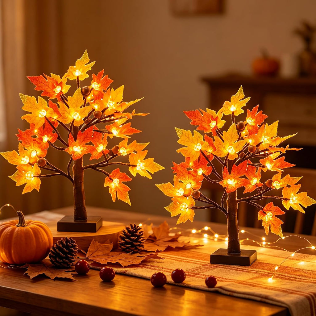 Cllayees Fall Decorations fo Home 2 Pack 18" Lighted Maple Tree