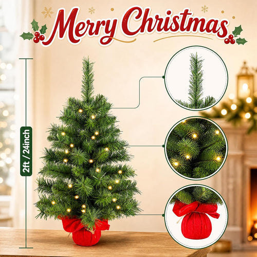 2ft Pre-lit Artificial Mini Christmas Tree,Small Xmas Tree
