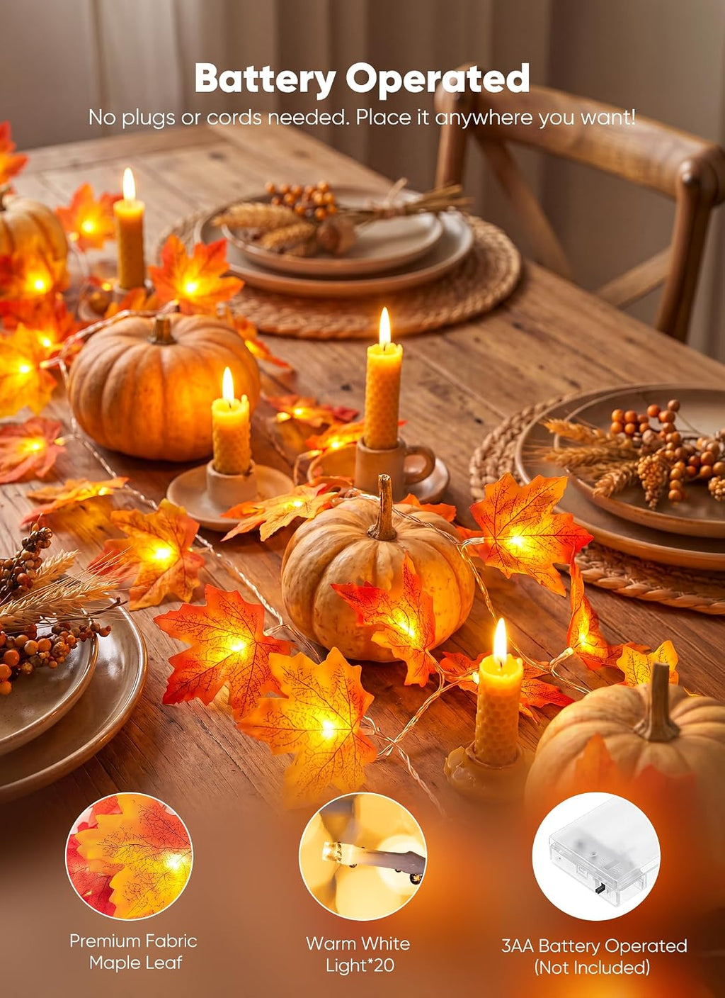 Brightown 2 Pack Fall Garland with Lights Total 20Ft 40LED Fall Decor