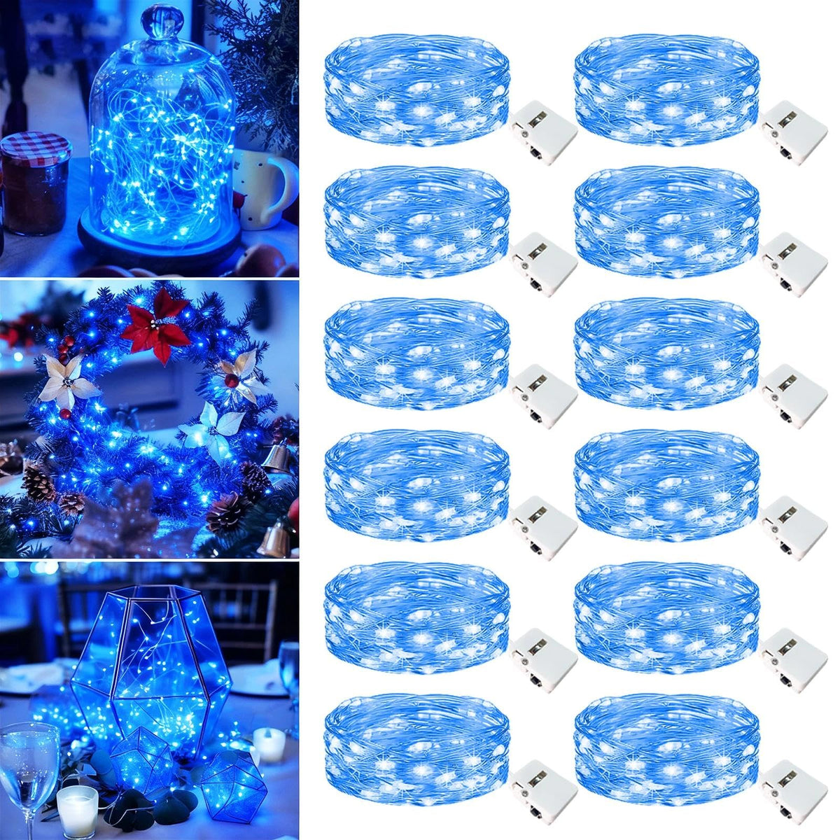 6 Pack Fairy Lights Battery Operated - 7ft 20 Led Twinkle lights 3 Modes, Bulk Mini String Lights Waterproof for Mason Jars Vases DIY Party Table Centerpieces Christmas Decoration -Warm White