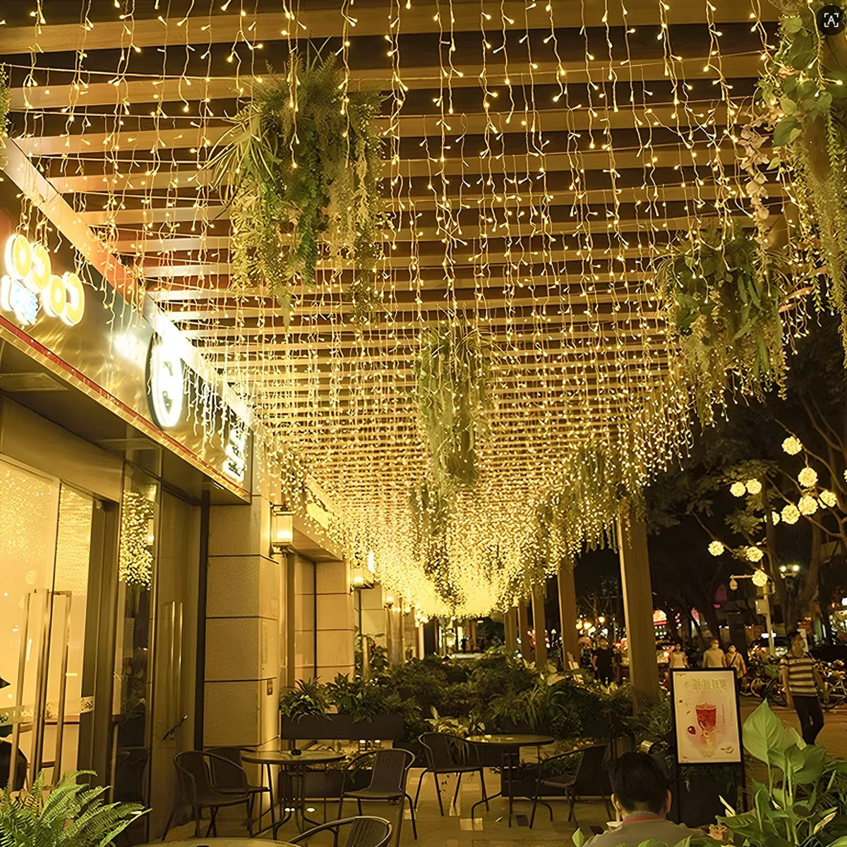 Icicle Lights, 16.4 FT 120 LED 8 Modes, Fairy Hanging Ceiling Twinkle Connectable Waterfall String Lights for Indoor Christmas Eaves Balcony Business Outdoor Decor, Warm White, 5M06