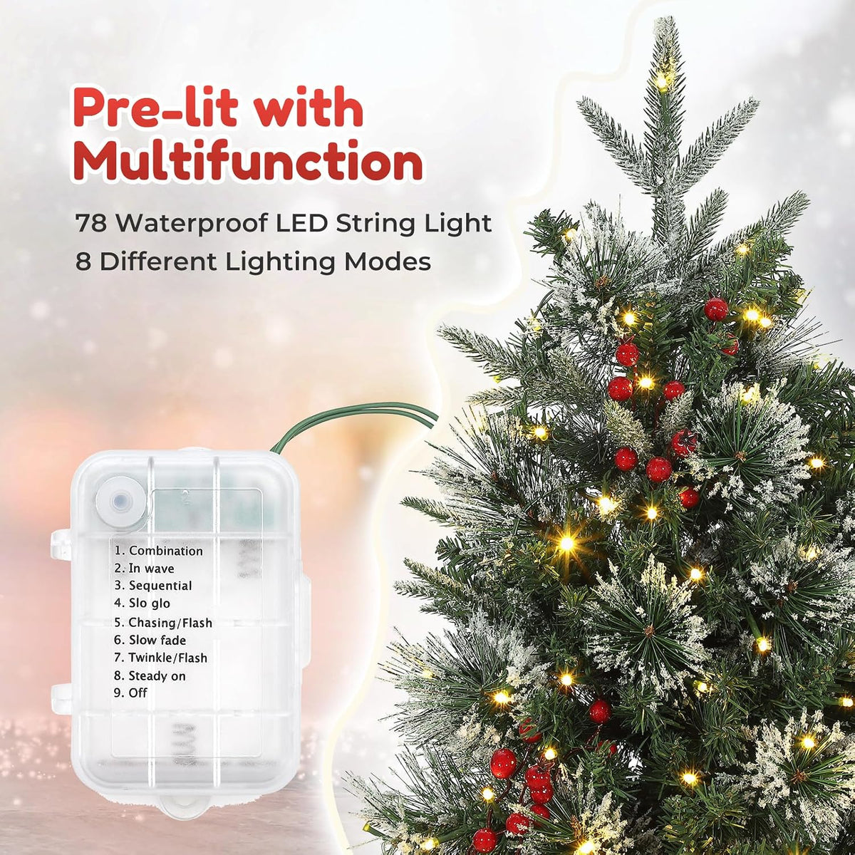 Garvee 3FT Christmas Tree, Pre-Lit Artificial Christmas Trees with Lights, Small Xmas Trees with Sleigh Base & 78 Warm White Lights, Christmas Decoration for Home, Office,1 PCS