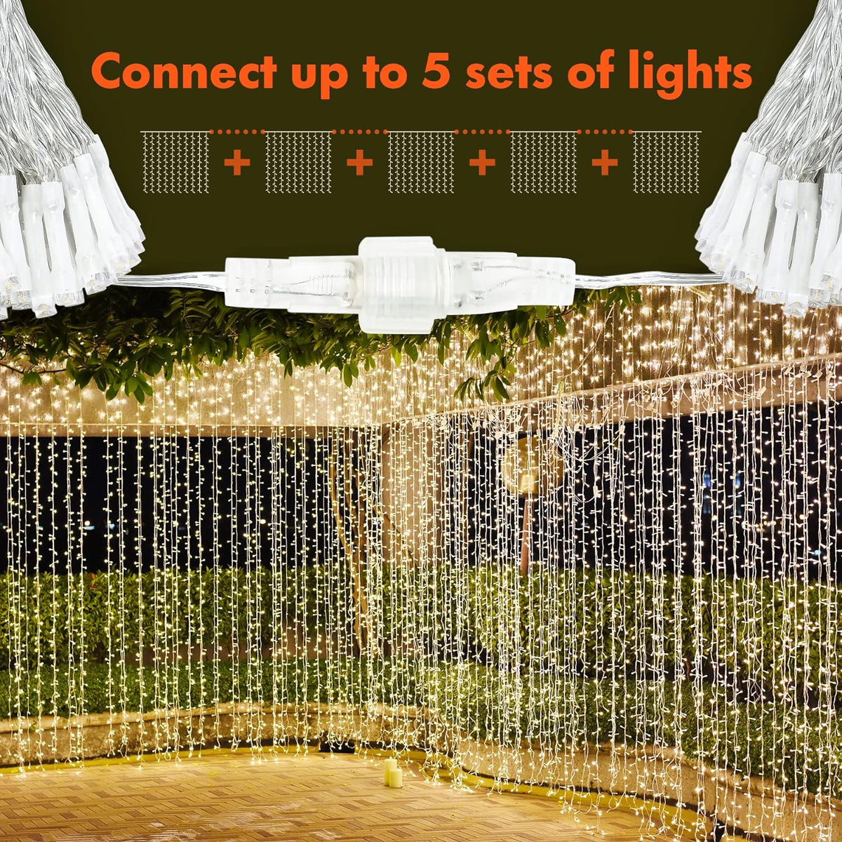Twinkle Star 300 LED Curtain String Lights, Warm White