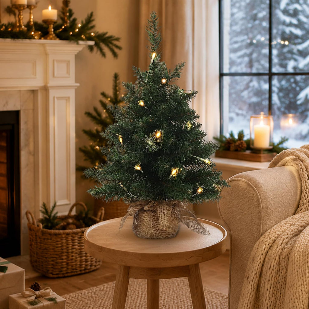20in Pre-Lit Artificial Mini Christmas Tree, Battery Operated Xmas Tree