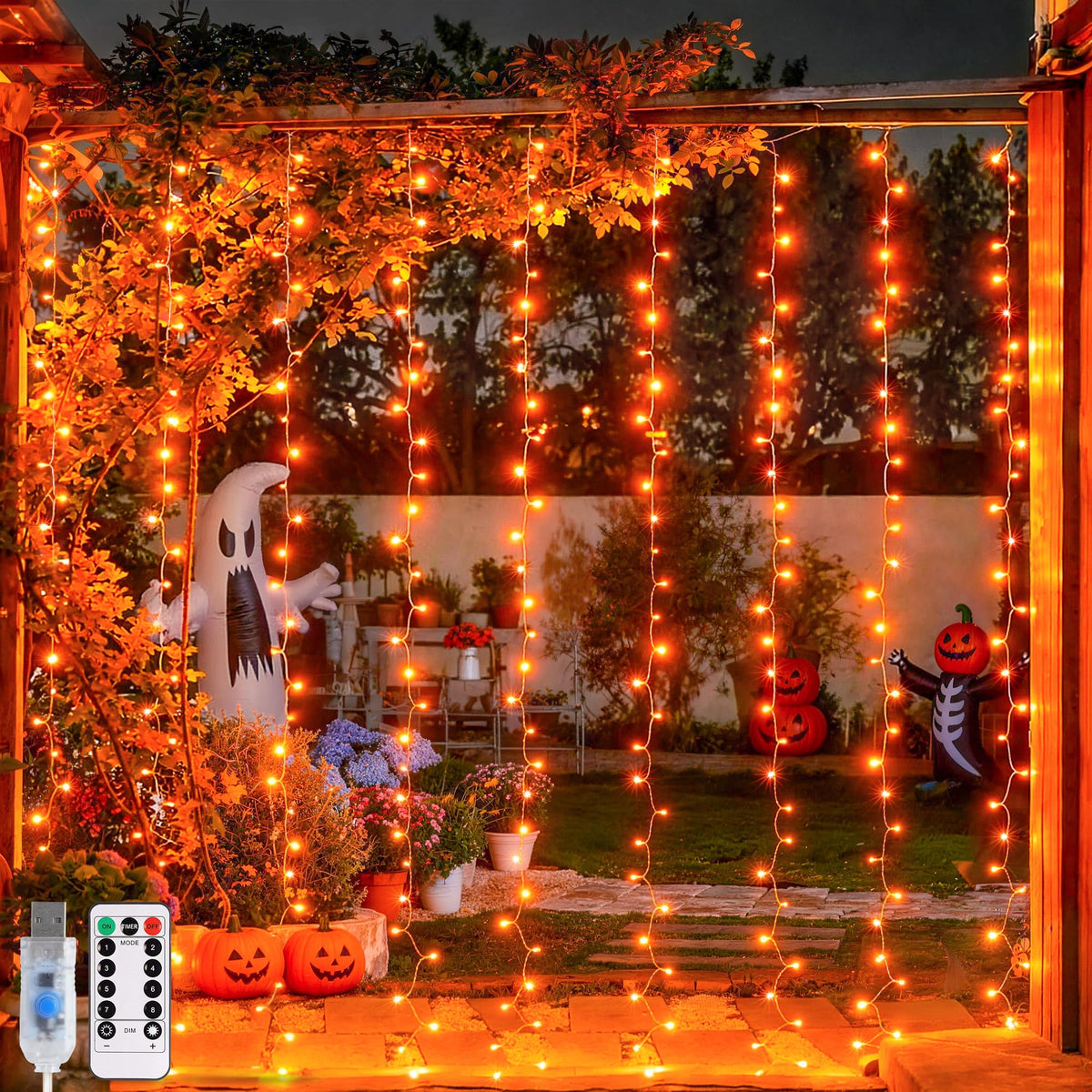 JMEXSUSS 300 LED Remote Control Curtain Lights, Plug in Fairy Curtain Lights Outdoor, Window Wall Hanging String Lights for Bedroom Indoor Dorm Backdrop Wedding Party Patio Christmas Decor, Warm White