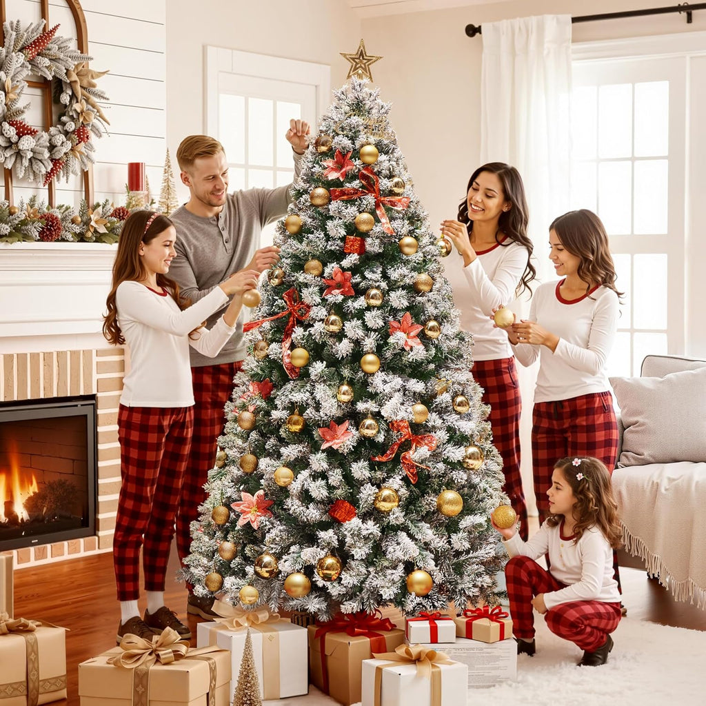 Yaheetech 6ft Pre-Lit Snow Flocked Artificial Christmas Tree, 250 Lights