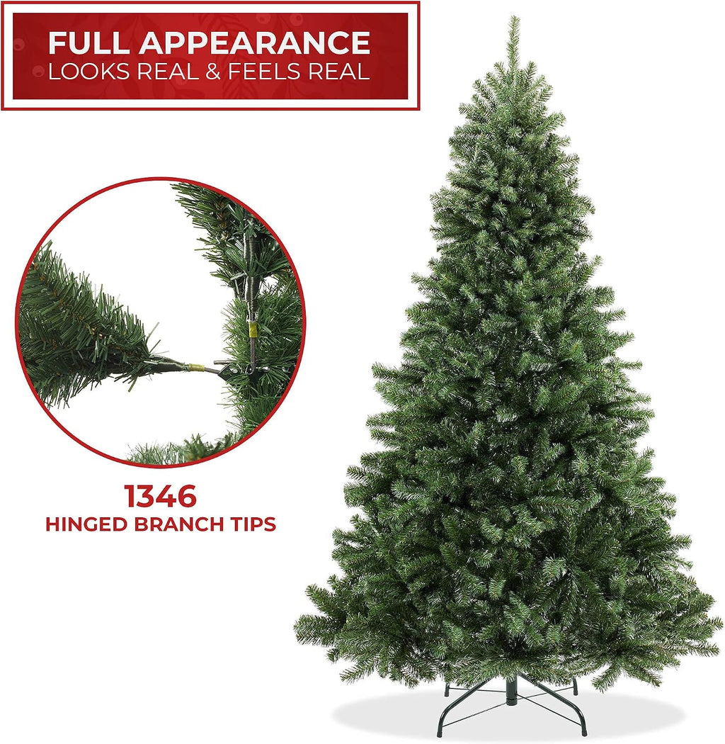 Casafield 7.5FT Realistic Green Spruce Unlit Artificial Holiday Christmas Tree with Sturdy Metal Stand