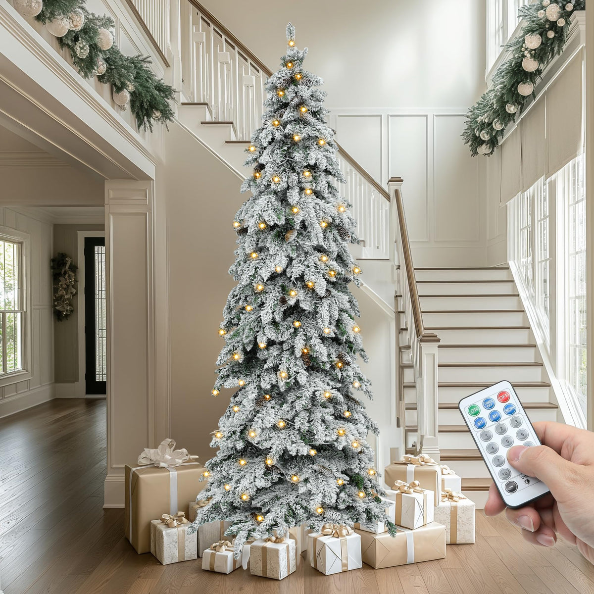 YITAHOME 6.5ft Prelit Aspen Fir Crystal-Decorated Christmas Tree w/Remote