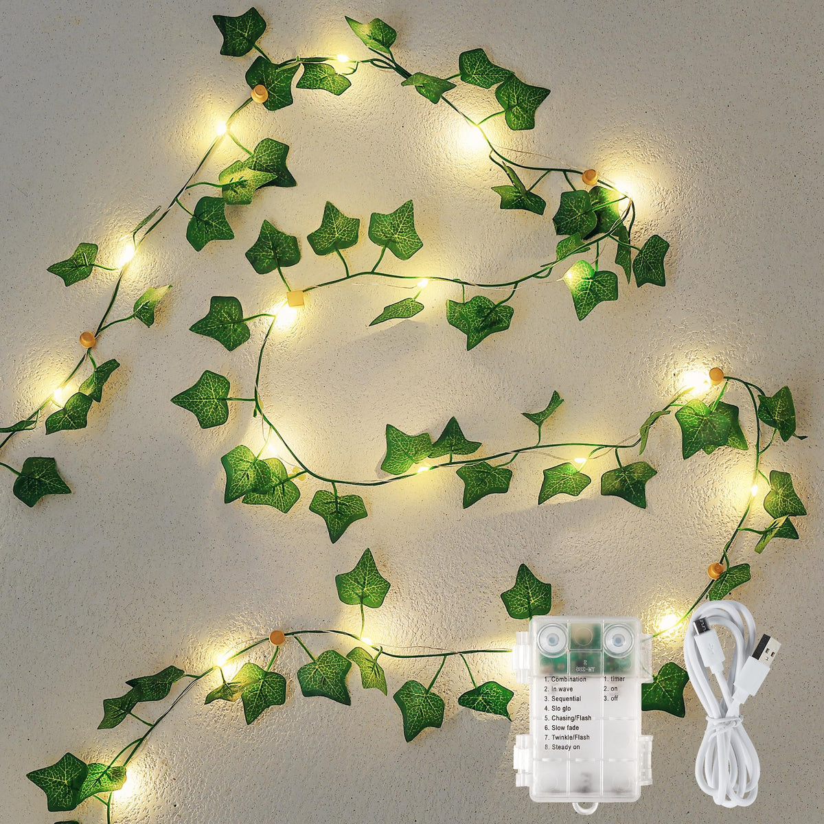 Vine String Lights Plug in, 23FT 73 LED Vines with Fairy Lights, Faux Pothos Leaf Garland with Light for Bedroom, Dorm Room, Wedding, Party & Home Decor, Warm White