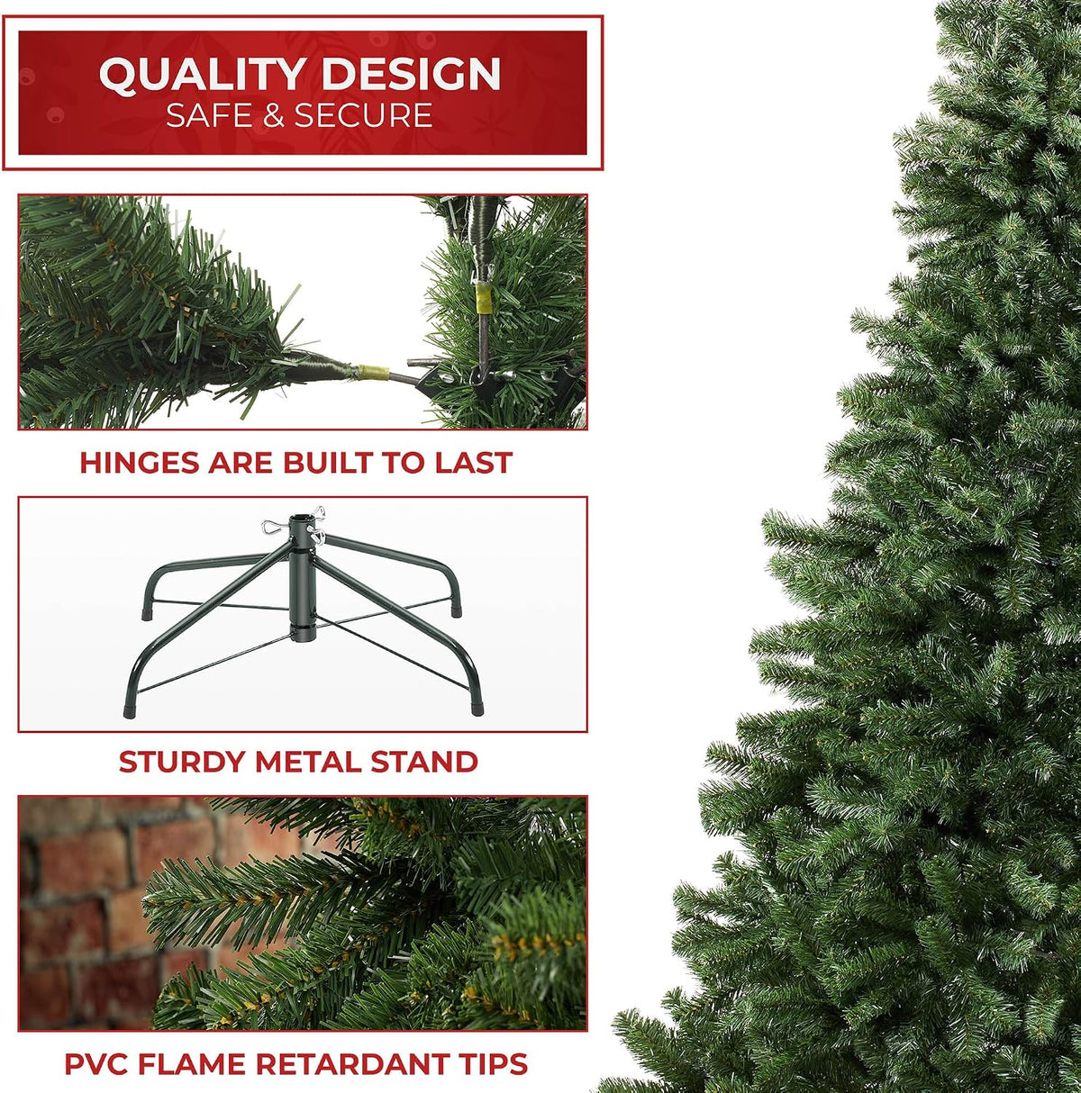 Casafield 7.5FT Realistic Green Spruce Unlit Artificial Holiday Christmas Tree with Sturdy Metal Stand
