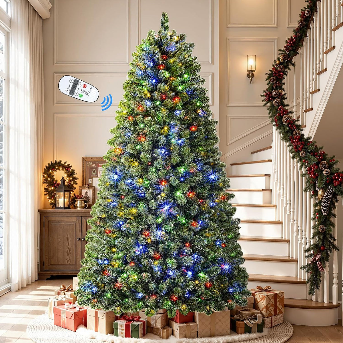 7FT Artificial Prelit Classic Christmas Tree with Remote Control,Timer