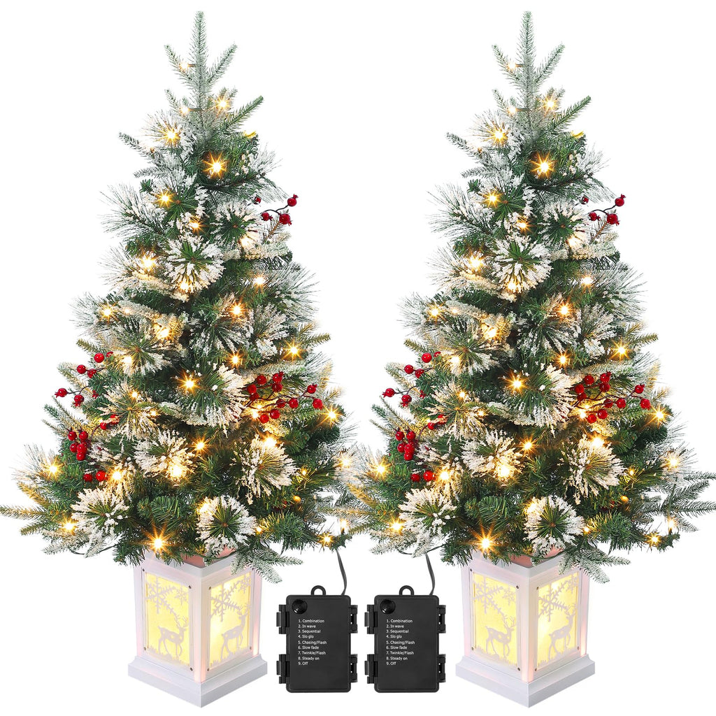 3ft Prelit Snow Flocked Christmas Tree with Light Up Snowflake Box Base