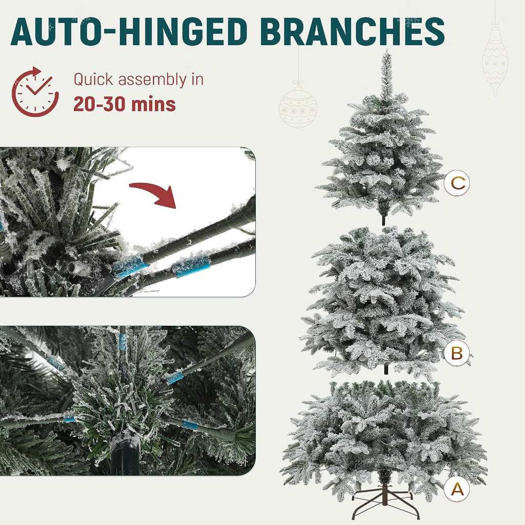 YITAHOME 7.5ft Prelit Natural Layered Flocked Christmas Tree with Remote