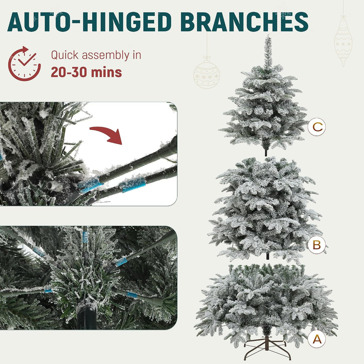 YITAHOME 7.5ft Prelit Natural Layered Flocked Christmas Tree with Remote
