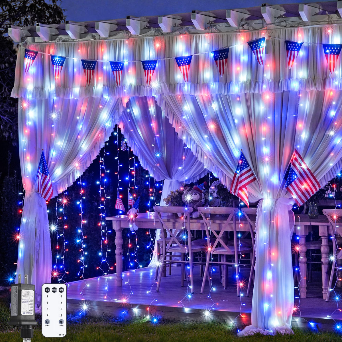 JMEXSUSS 300 LED Remote Control Curtain Lights, Plug in Fairy Curtain Lights Outdoor, Window Wall Hanging String Lights for Bedroom Indoor Dorm Backdrop Wedding Party Patio Christmas Decor, Warm White